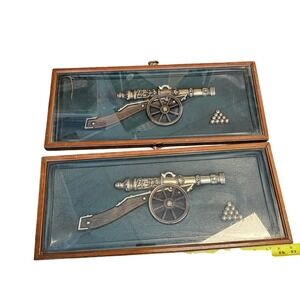 Vintage TMC Chicago Cannon Shadow Box Wall Art Pair 8x20 Wood Frame Made in USA